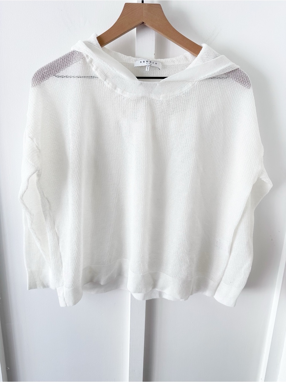 SANDRO Paris white knit mesh hoodie